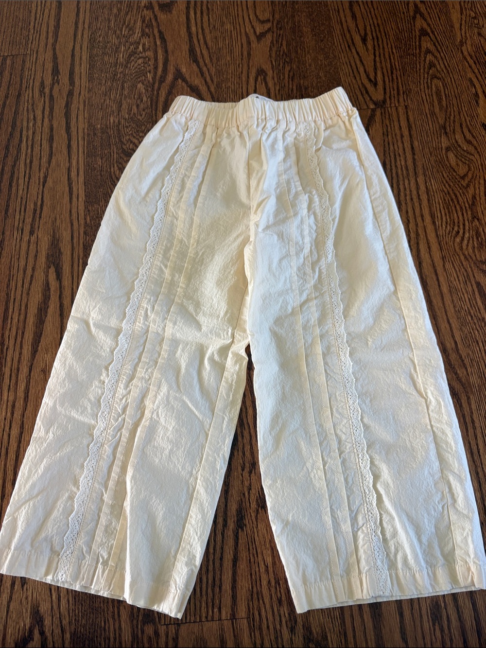 Zara Girls Pale Yellow Wide-Leg Lace-Trim Pants